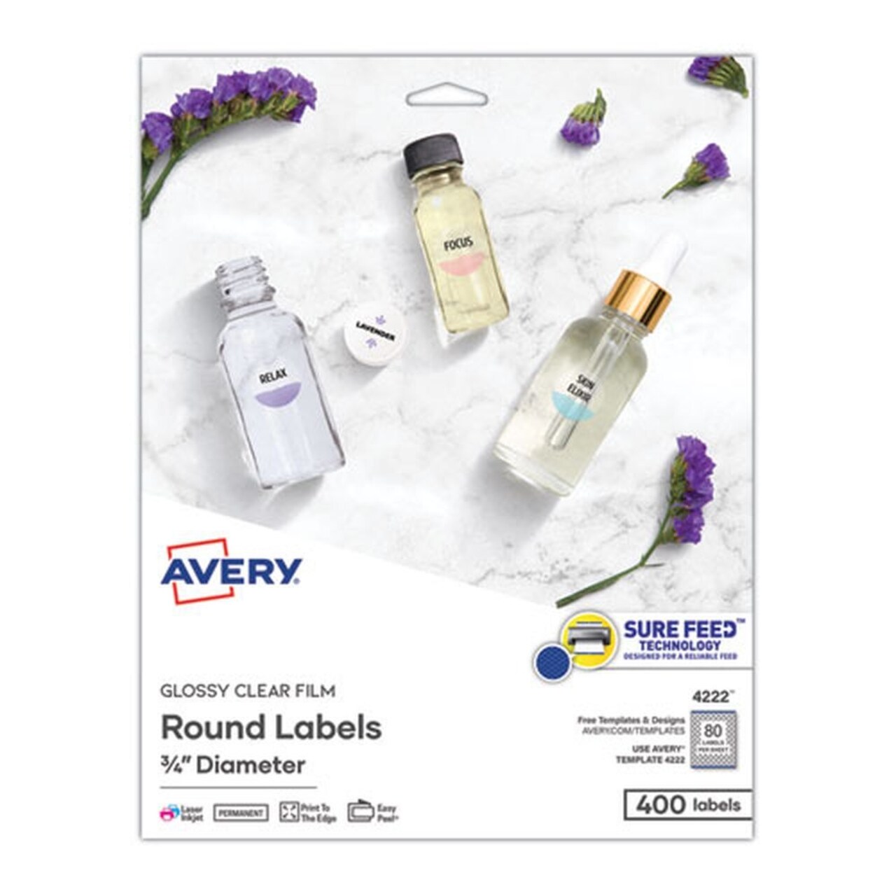 Avery 0.75 in. Diameter Printable Self-Adhesive Permanent ID Labels with Sure Feed - Clear (400/Pack)